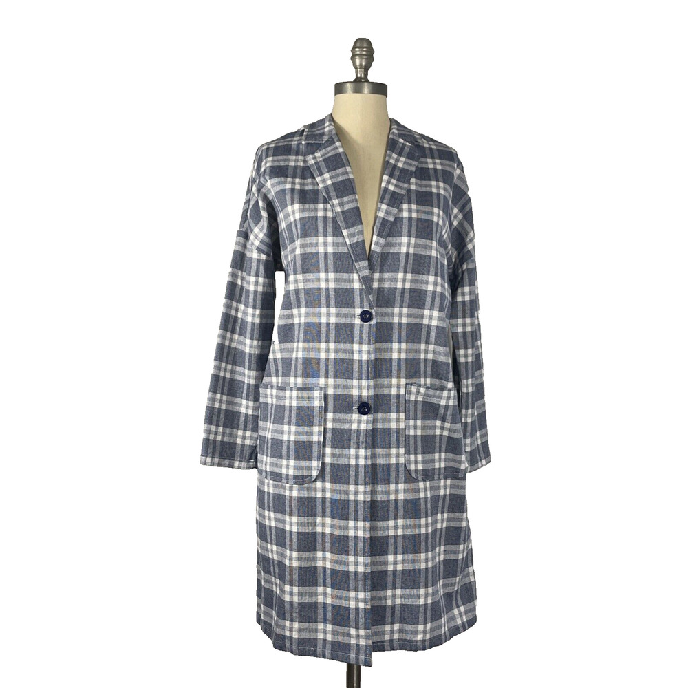 Casting L.A Longline Blazer Jacket Blue plaid Womens S Dropped Shoulder Buttons